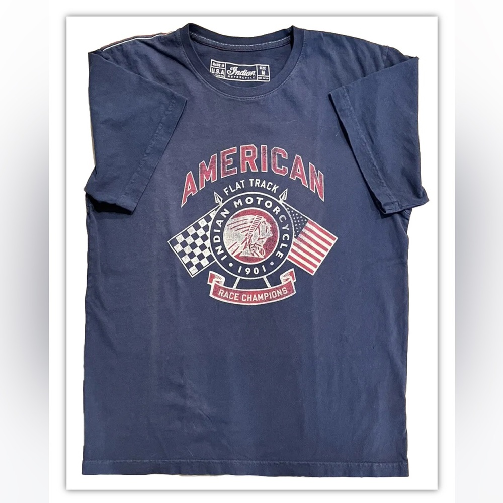 Indian Motorcycle Size M Retro Graphic Navy Blue T Shirt Made in USA